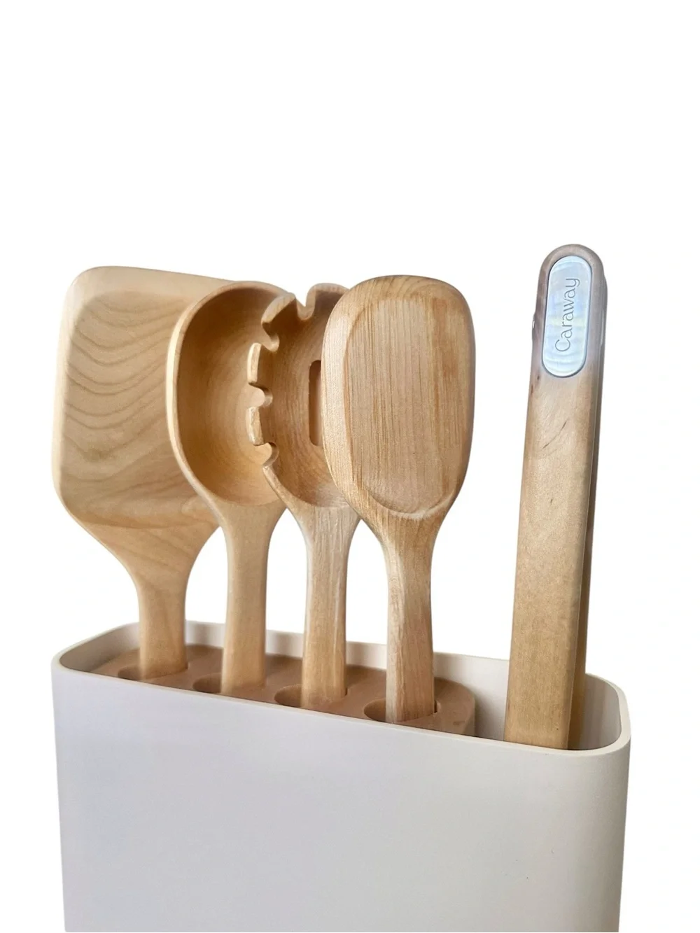 Caraway 5-Piece Birch Wood Utensils Set and Holder
